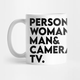 person woman man camera tv Mug